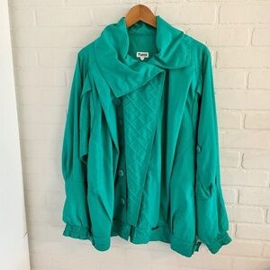 Vintage 80s 90s Jacket Puech Wind breaker Green Pleated Pockets Oversized M